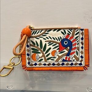 Tory Burch Multicolor keychain wallet with Orange Accents